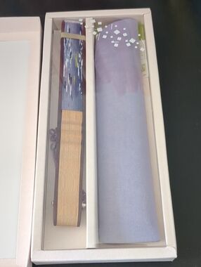 Original Japanese Foldable Hand Fan with Lavender Fabric Sleeve